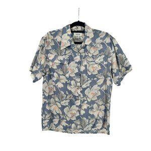 Cesar 100% Silk Button Down Shirt Woman's‎ Size Small With Floral Pattern FLAW